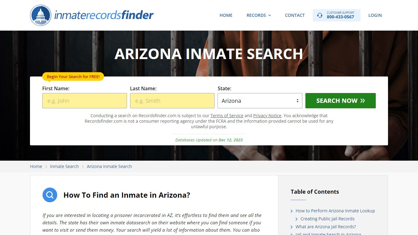 Arizona Inmate Search - Jail & Prison Records Online - Recordsfinder.com